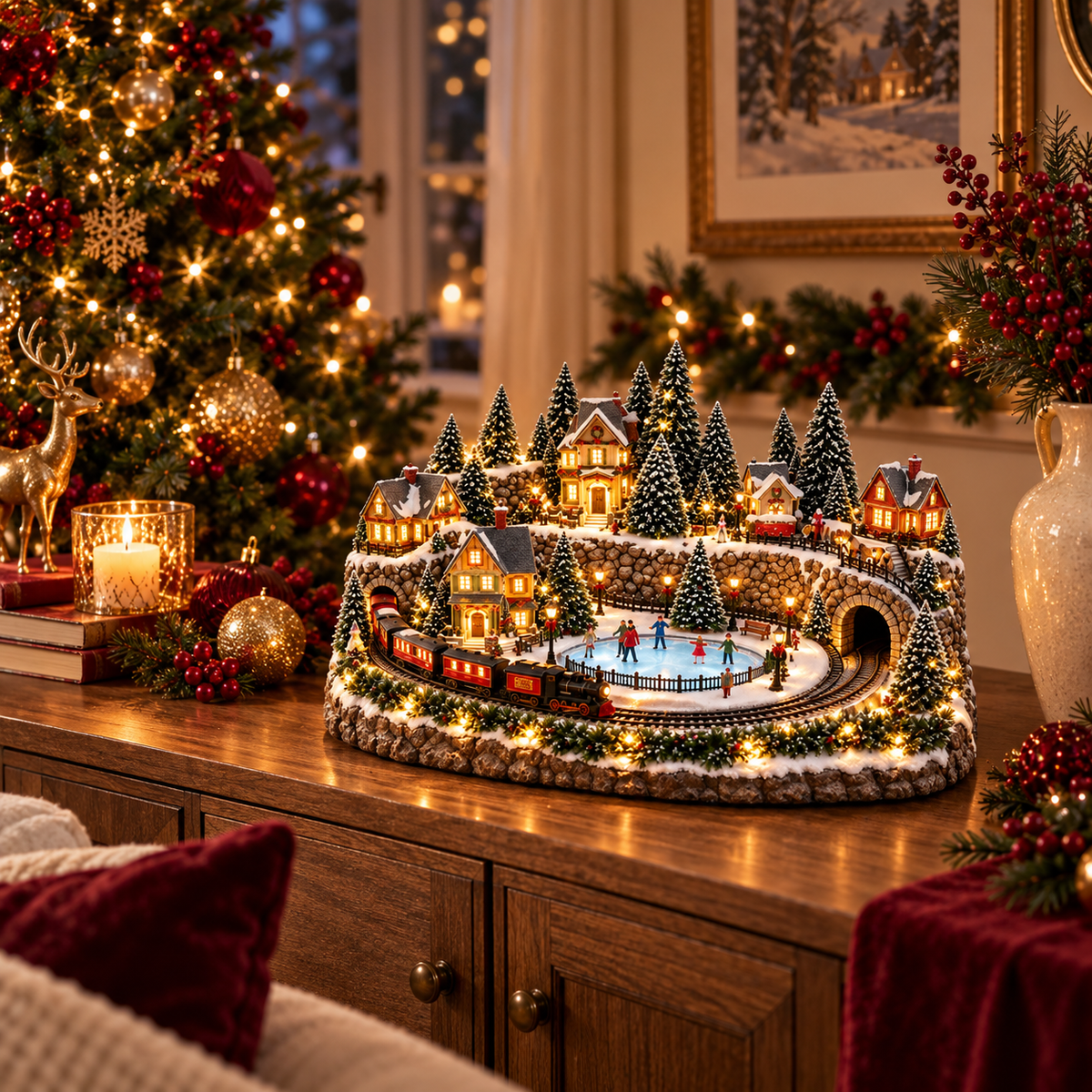 🔥 LAST DAY 50% OFF 🔥 Animated Holiday Train & Ice Rink Scene ✨