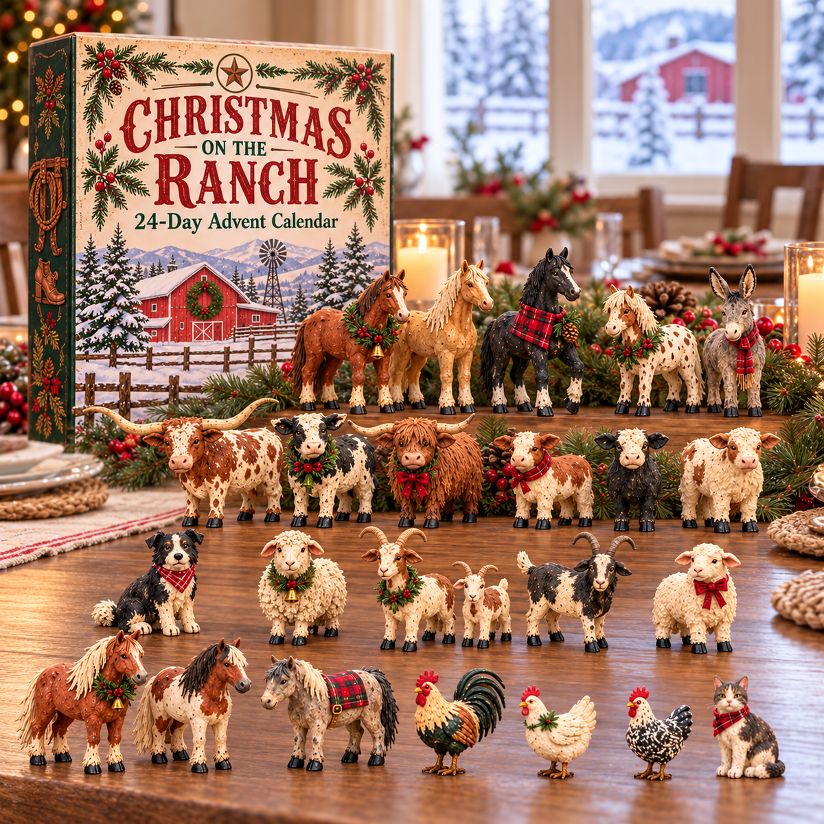 🎄 Christmas on the Ranch – 24-Piece Farm Animal Figurine Collection 🐴