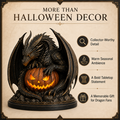 🐉🎃 Dragon Guardian Jack-O’-Lantern – Glowing Gothic Halloween Statue & Fantasy Décor