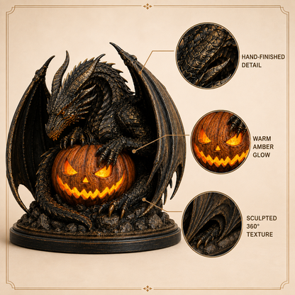 🐉🎃 Dragon Guardian Jack-O’-Lantern – Glowing Gothic Halloween Statue & Fantasy Décor