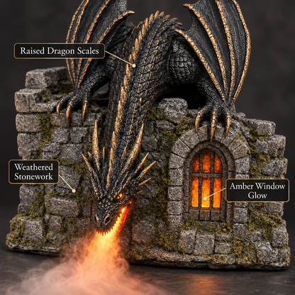🐉🔥 Fire-Breathing Dragon Castle Mist Lamp – Glowing LED Flame Effect & Remote Control ✨