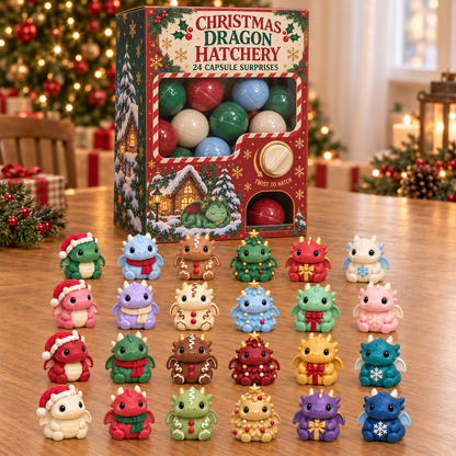 🐉🎄 Christmas Dragon Hatchery Mystery Box – 24 Cute Dragon Capsule Surprises 🎁