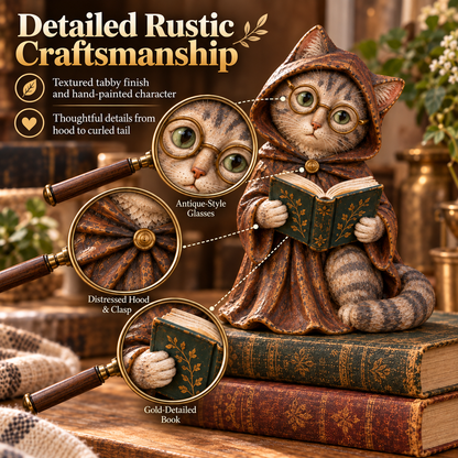 🐱📚 Whimsical Reading Cat Figurine – Cozy Book Lover Shelf Décor & Gift