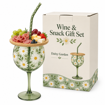 🍷 Sip & Snack Wine Glass Set – Charcuterie Topper with Straw