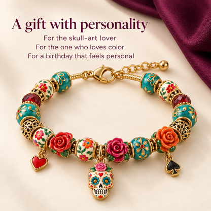 💀🌹 Día de los Muertos Sugar Skull Bracelet Collection – Colorful Floral Memorial Jewelry ✨