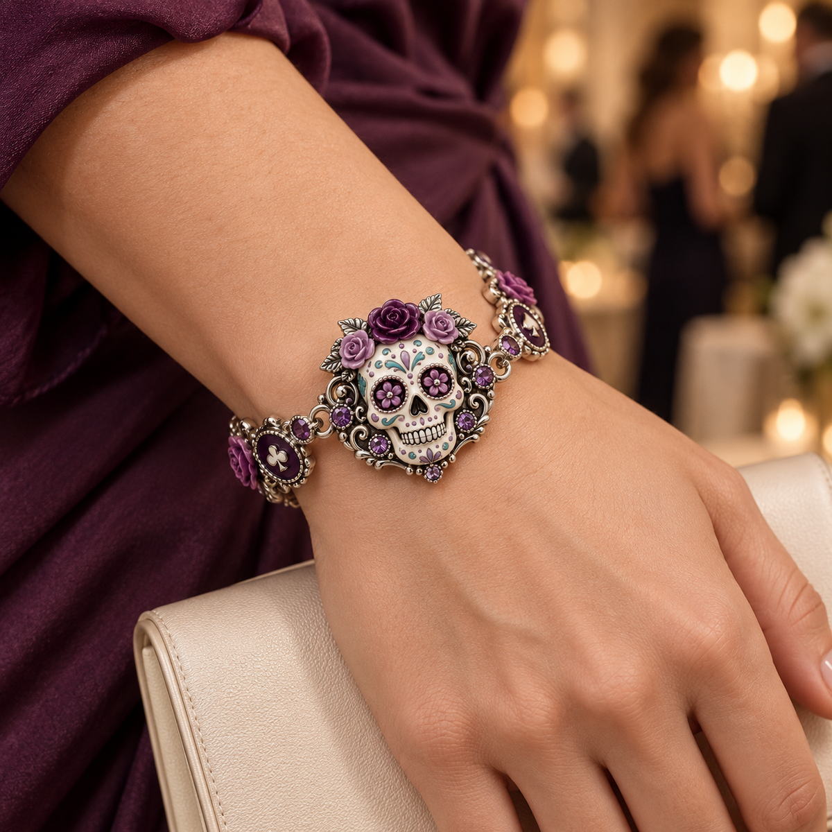 💀🌹 Día de los Muertos Sugar Skull Bracelet Collection – Colorful Floral Memorial Jewelry ✨