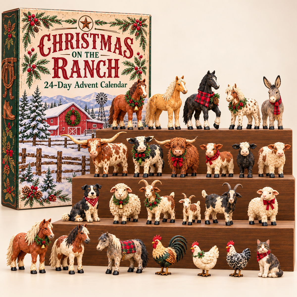 🎄 Christmas on the Ranch – 24-Piece Farm Animal Figurine Collection 🐴