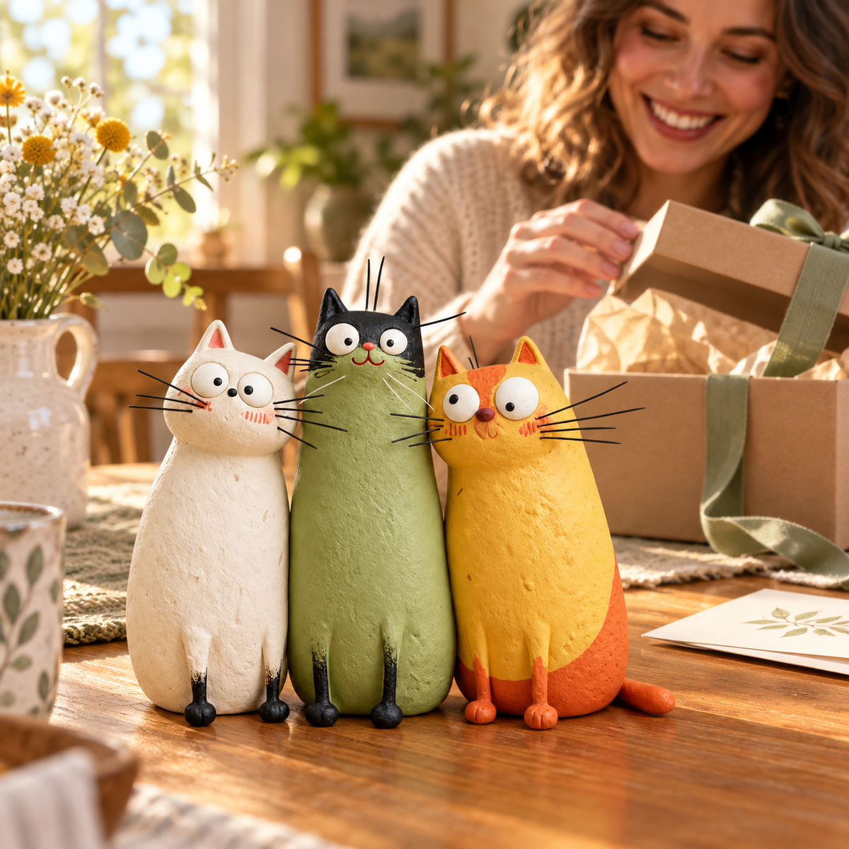 🐱 Whimsical Long-Neck Cat Figurines – Funny & Quirky Home Decor ✨