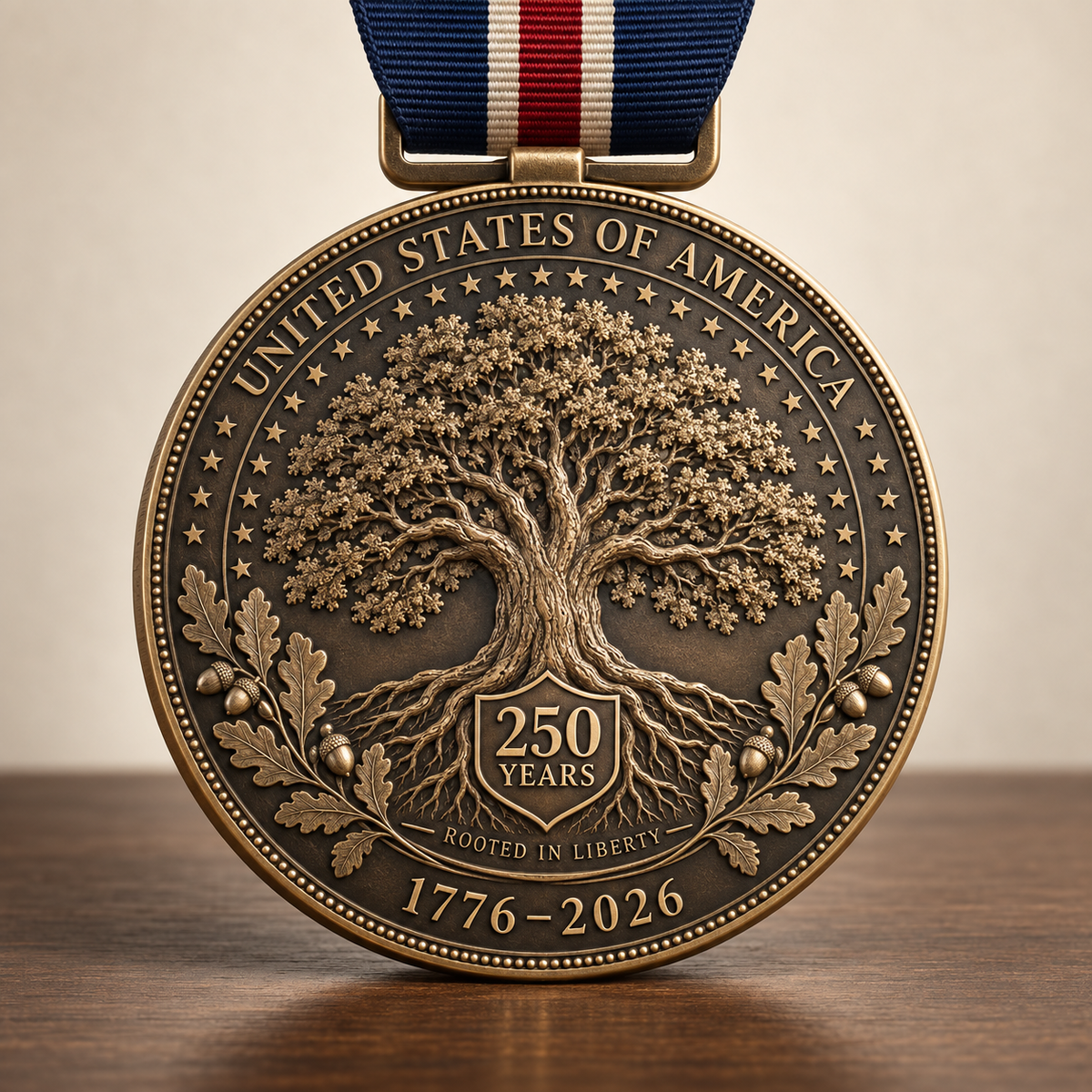 Additional view of the America 250 commemorative medallion