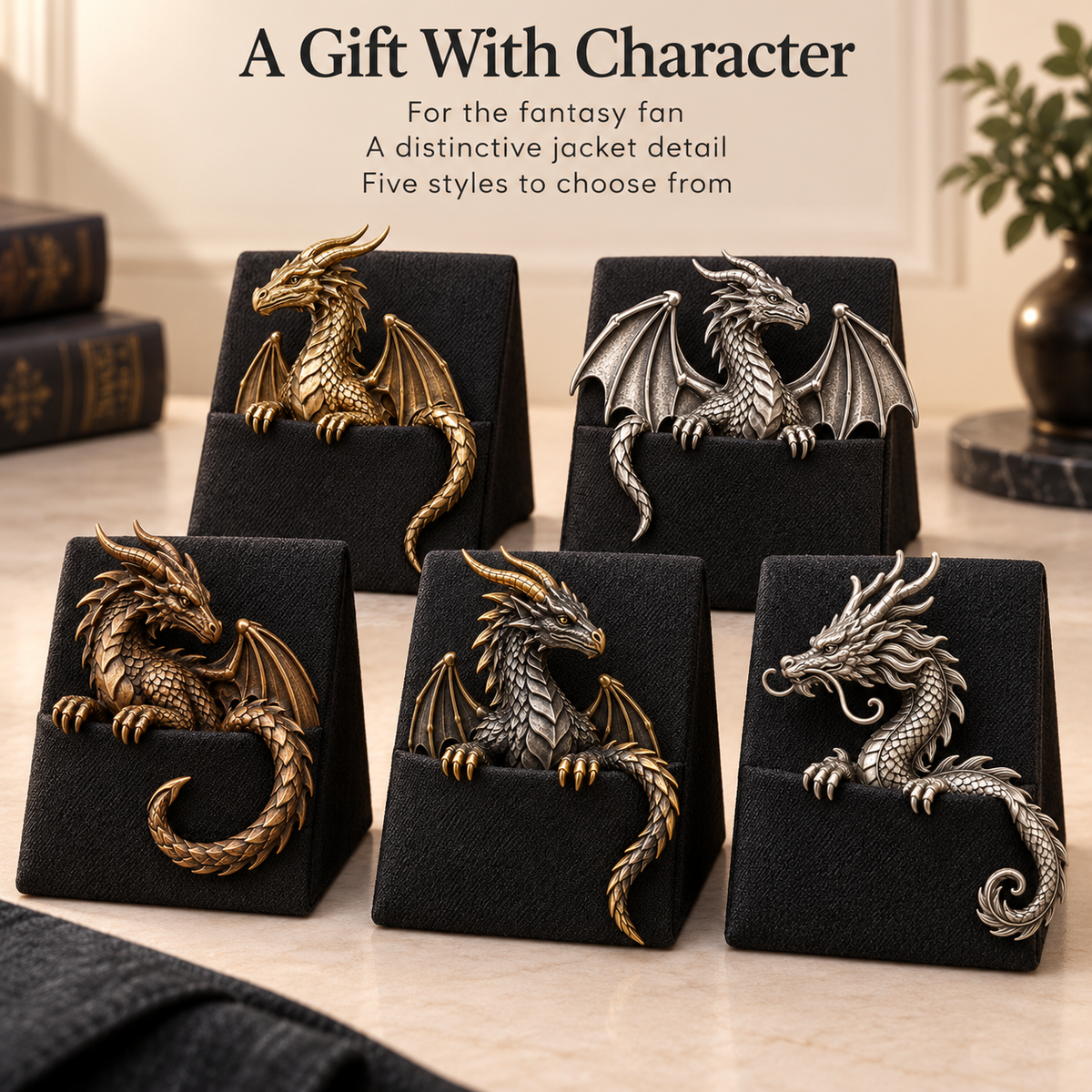 Complete collection of five dragon pocket guardian styles
