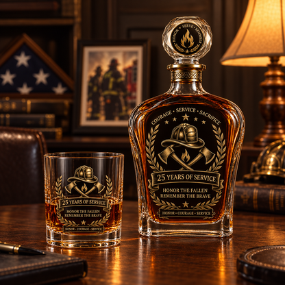Anniversary Memorial Whiskey Decanter & Glass Gift Set – We Will Never Forget 343 Heroes Tribute