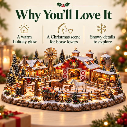 🐴🎄 Christmas Horse Stable Village – Lighted Equestrian Holiday Scene
