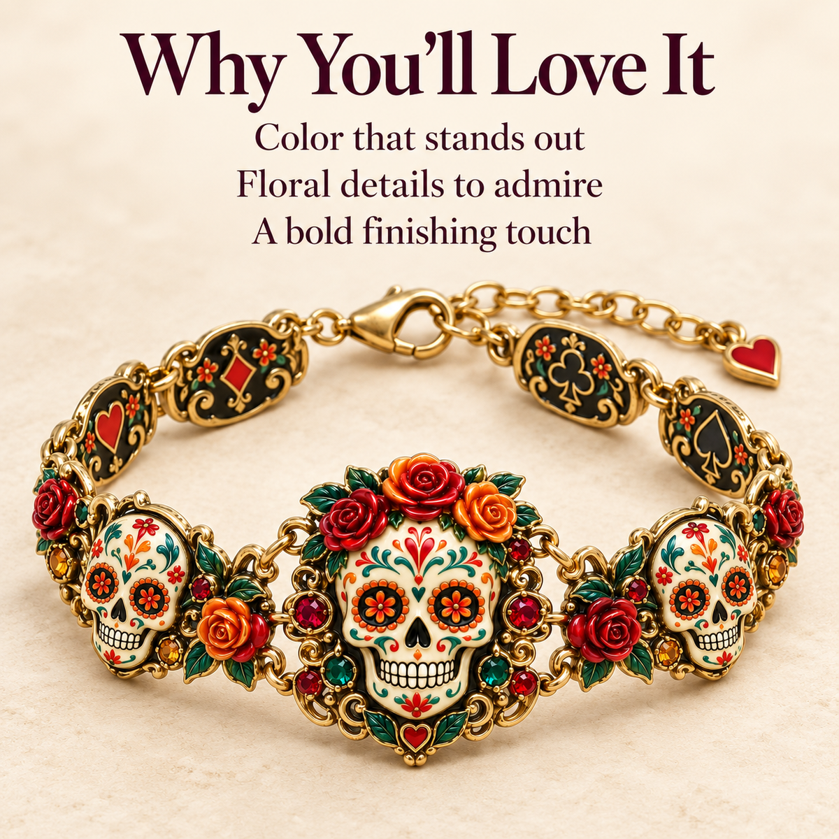 💀🌹 Día de los Muertos Sugar Skull Bracelet Collection – Colorful Floral Memorial Jewelry ✨