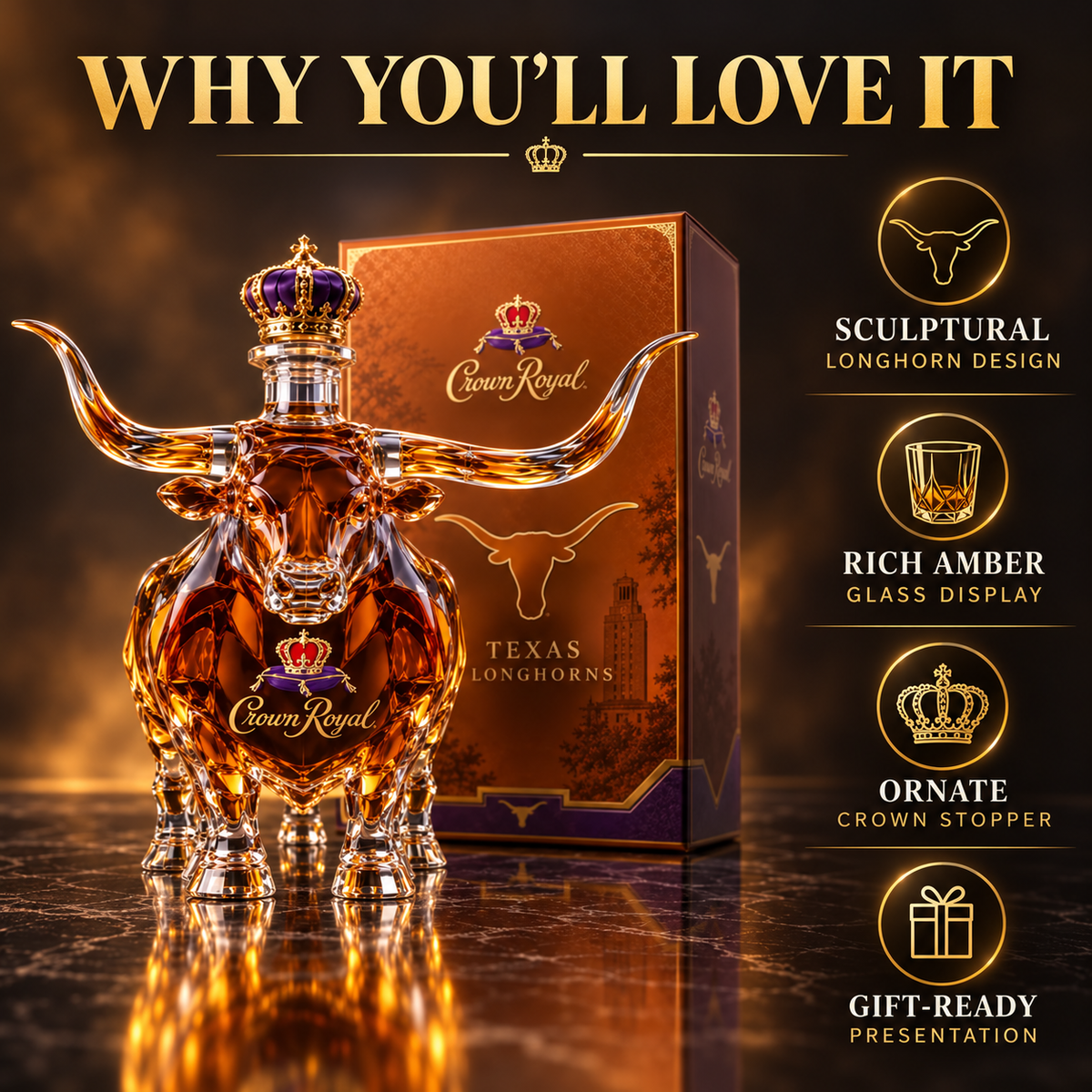 Crown Royal Texas Longhorns Whiskey Bottle