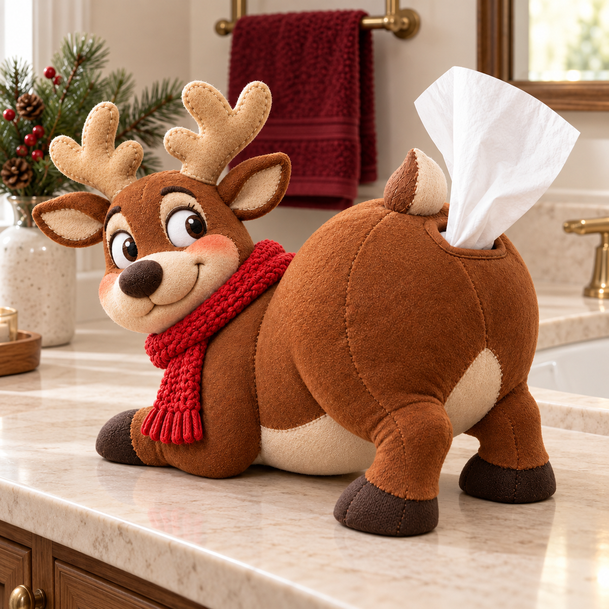 🎄 Funny Christmas Tissue Dispenser – Sneezing Snowman & Cheeky Reindeer
