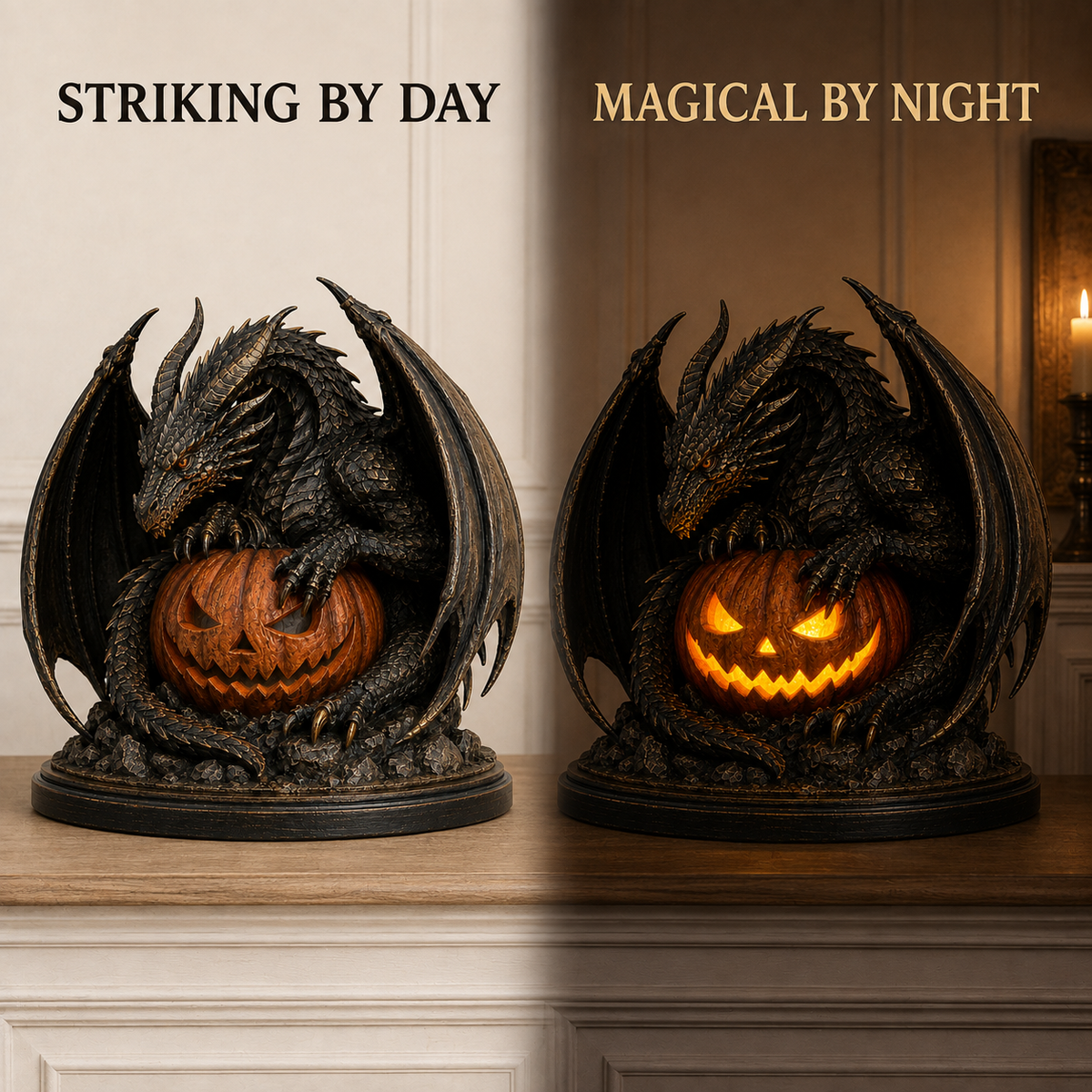 🐉🎃 Dragon Guardian Jack-O’-Lantern – Glowing Gothic Halloween Statue & Fantasy Décor