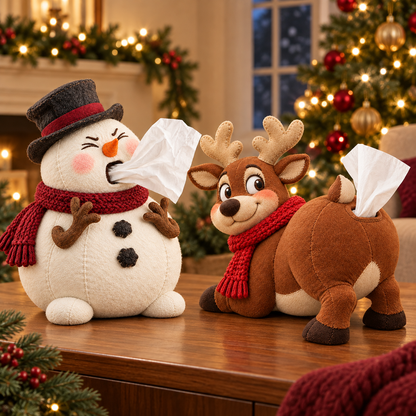 🎄 Funny Christmas Tissue Dispenser – Sneezing Snowman & Cheeky Reindeer