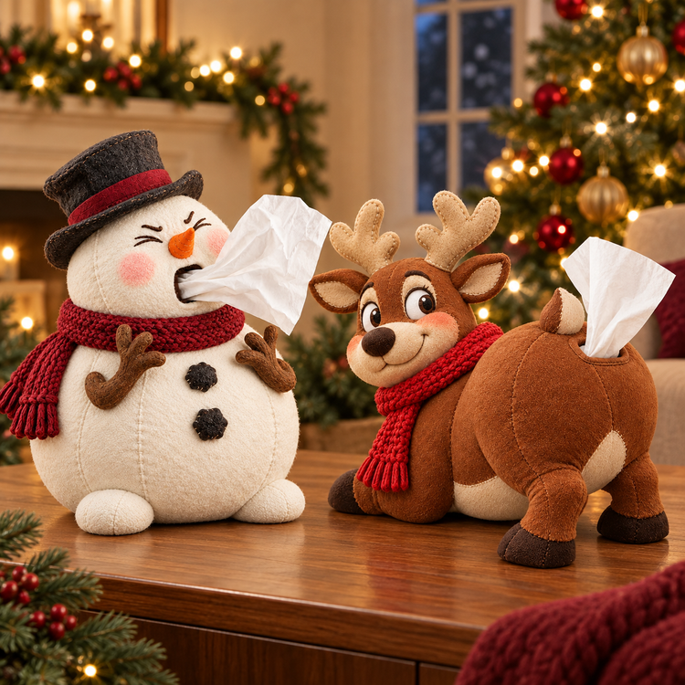 🎄 Funny Christmas Tissue Dispenser – Sneezing Snowman & Cheeky Reindeer