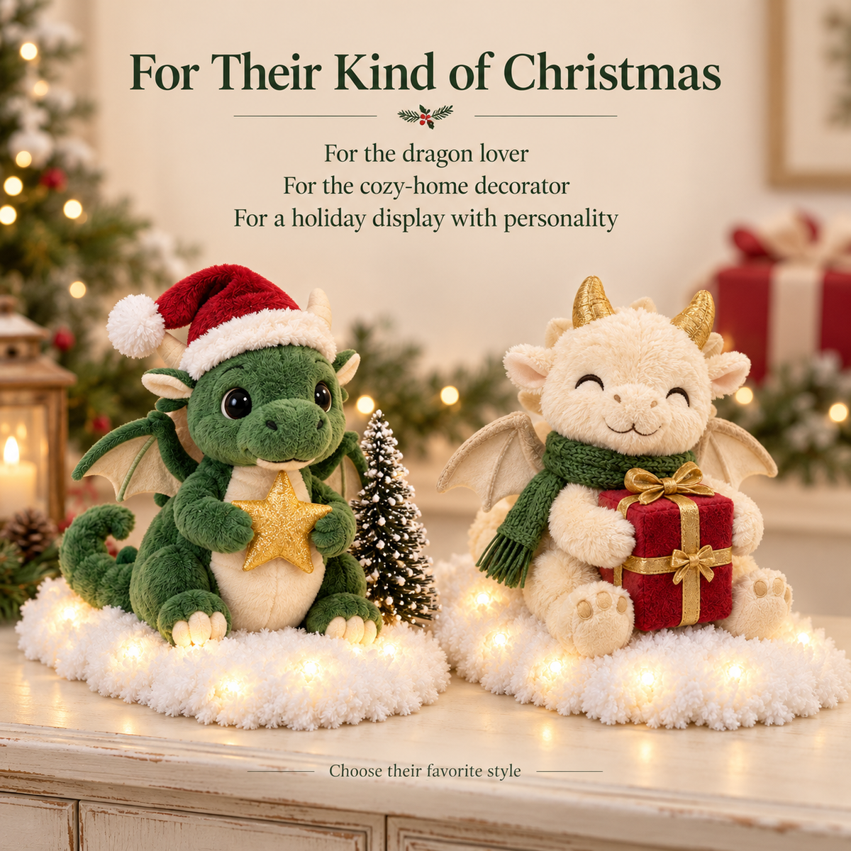 ✨🐉Christmas Dragon Snow Scenes – Light-Up Plush Holiday Decor🎁