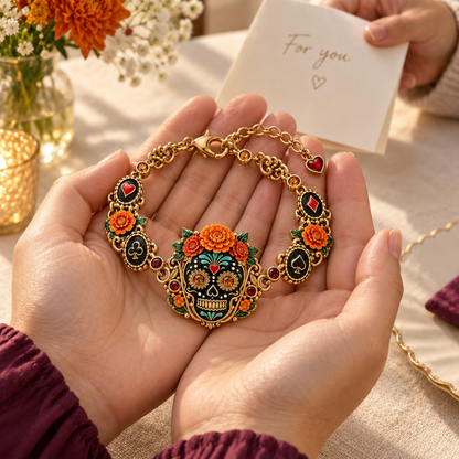 💀🌹 Día de los Muertos Sugar Skull Bracelet Collection – Colorful Floral Memorial Jewelry ✨