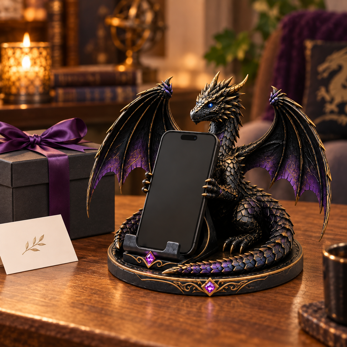 🐉 Dragon Guardian Phone Stand – Fantasy Winged Dragon Desktop Phone Holder 💜