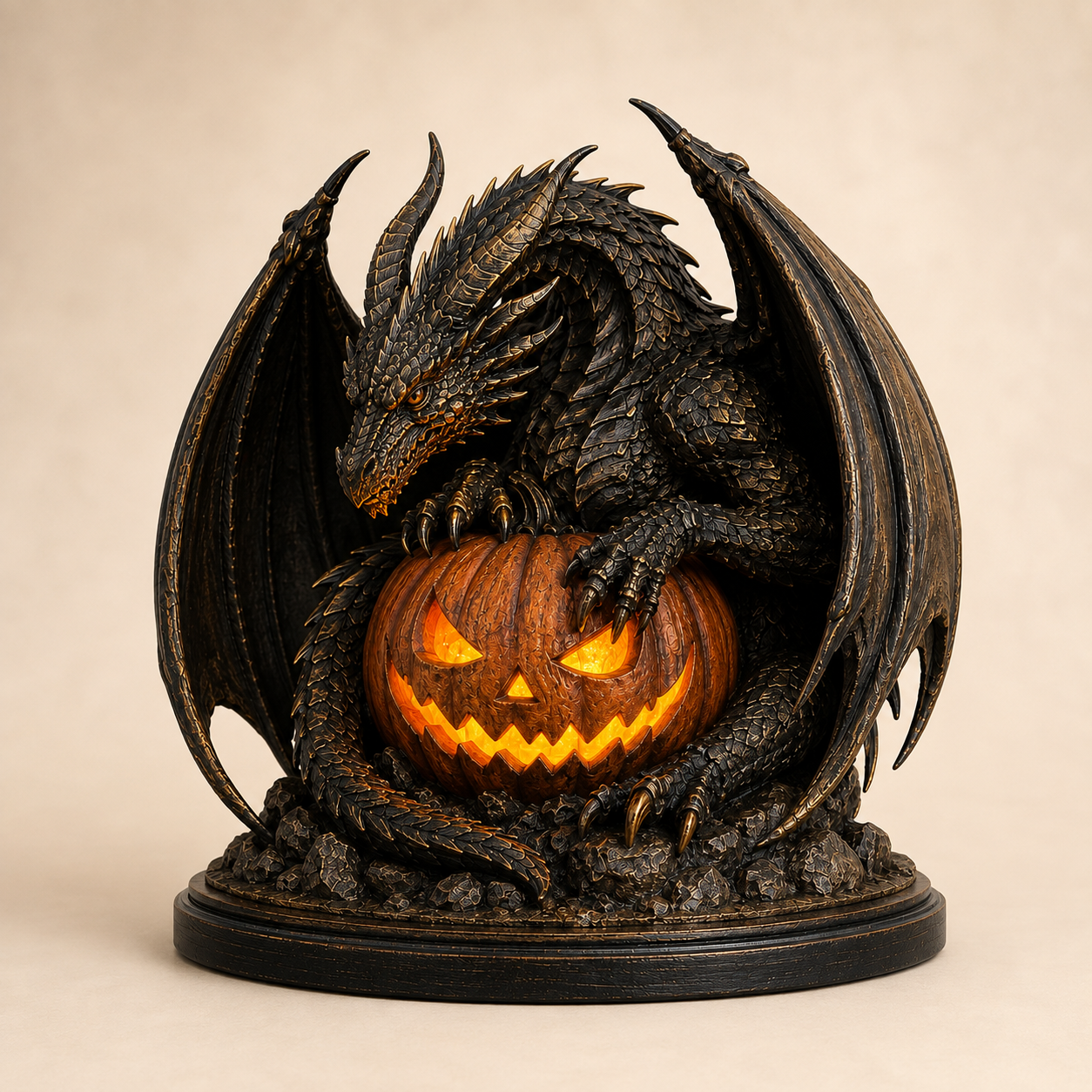 🐉🎃 Dragon Guardian Jack-O’-Lantern – Glowing Gothic Halloween Statue & Fantasy Décor