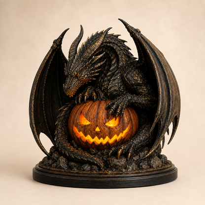 🐉🎃 Dragon Guardian Jack-O’-Lantern – Glowing Gothic Halloween Statue & Fantasy Décor