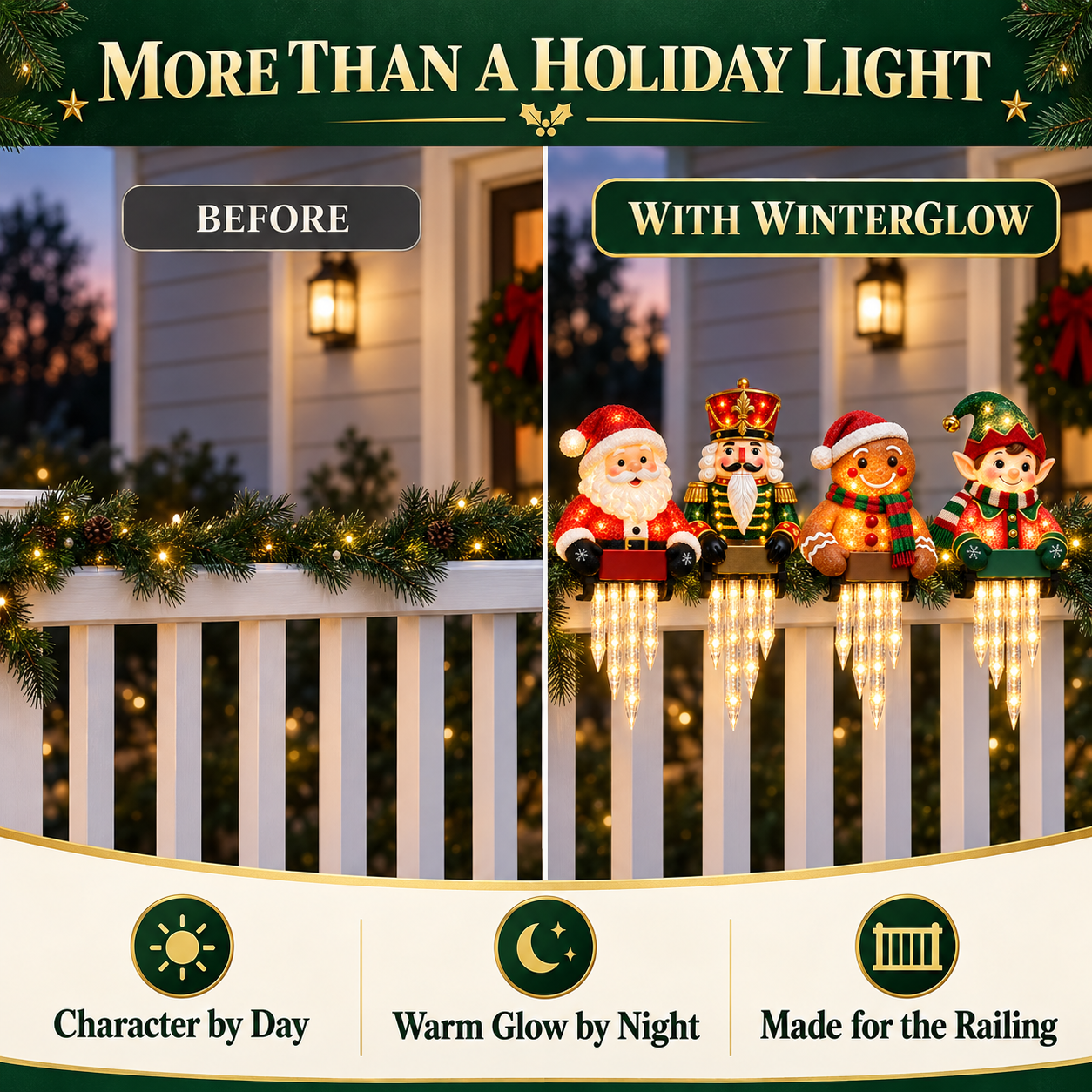 🎄✨ Christmas Character Icicle Lights – Festive LED Railing & Holiday Hanging Décor