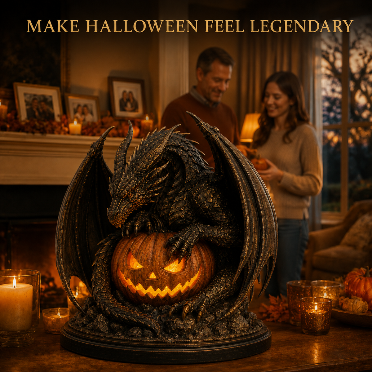 🐉🎃 Dragon Guardian Jack-O’-Lantern – Glowing Gothic Halloween Statue & Fantasy Décor