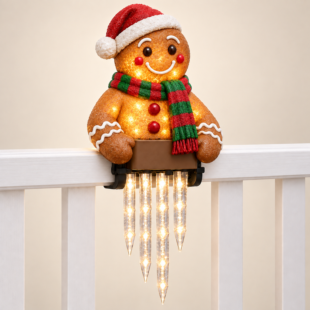 Gingerbread Man Christmas character icicle railing light