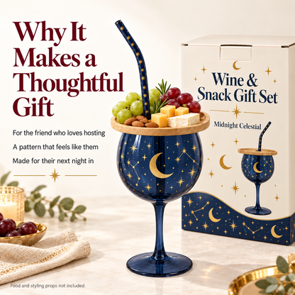 🍷 Sip & Snack Wine Glass Set – Charcuterie Topper with Straw
