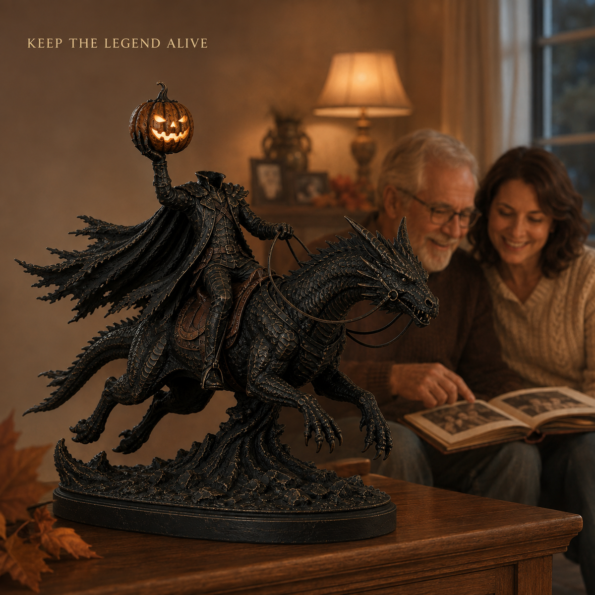 🎃 Headless Horseman on Dragon Statue – Gothic Halloween Figurine & Dark Fantasy Home Decor atmospheric Halloween display