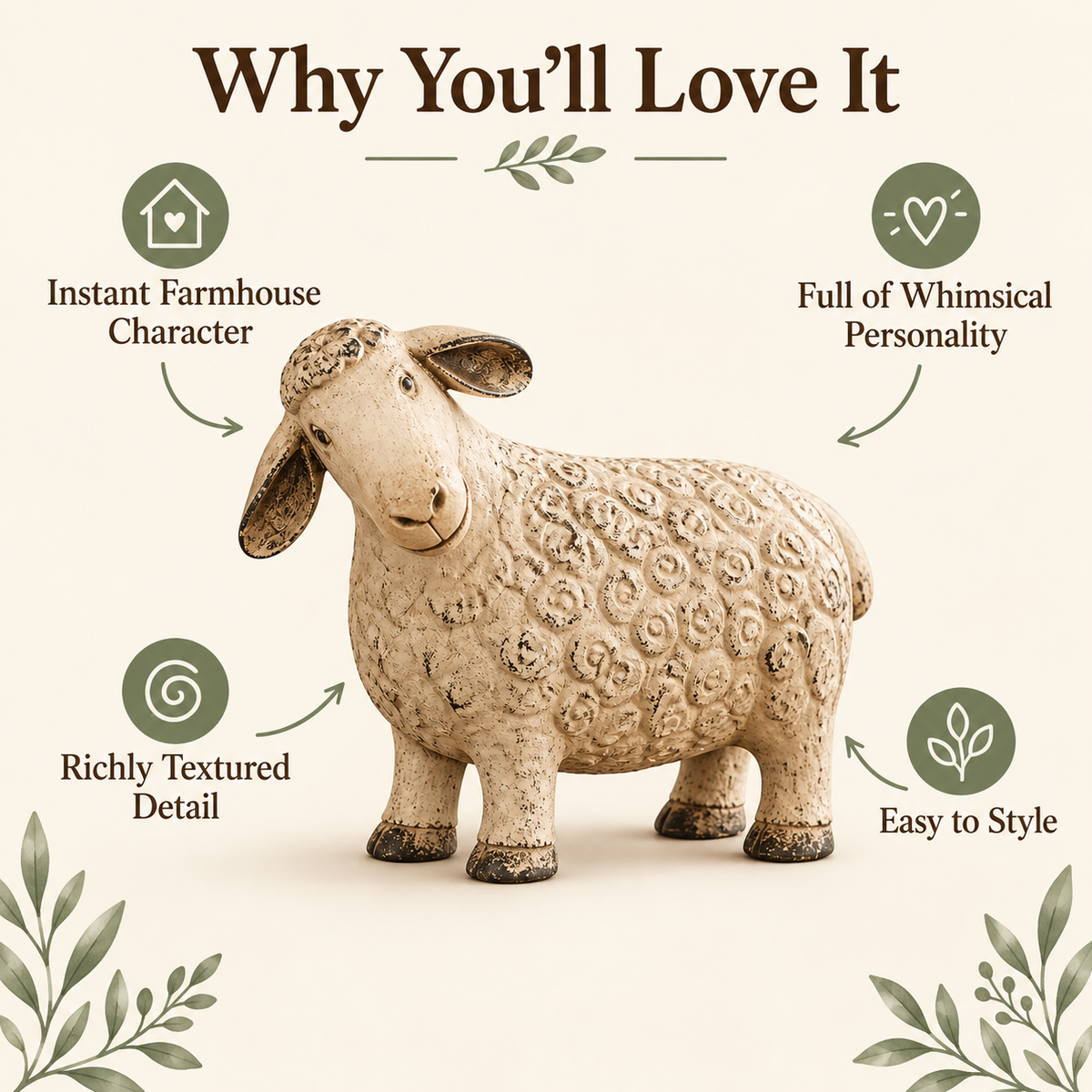 Why you will love the rustic sheep figurine infographic
