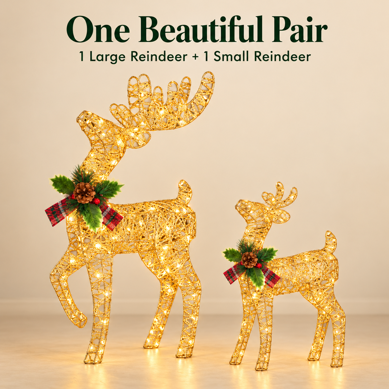 Matching Large and Small Christmas reindeer duo set