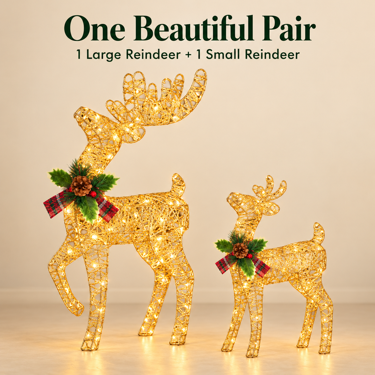 🎄🦌 Light-Up Christmas Reindeer Duo – Warm White LED Holiday Decorations ✨