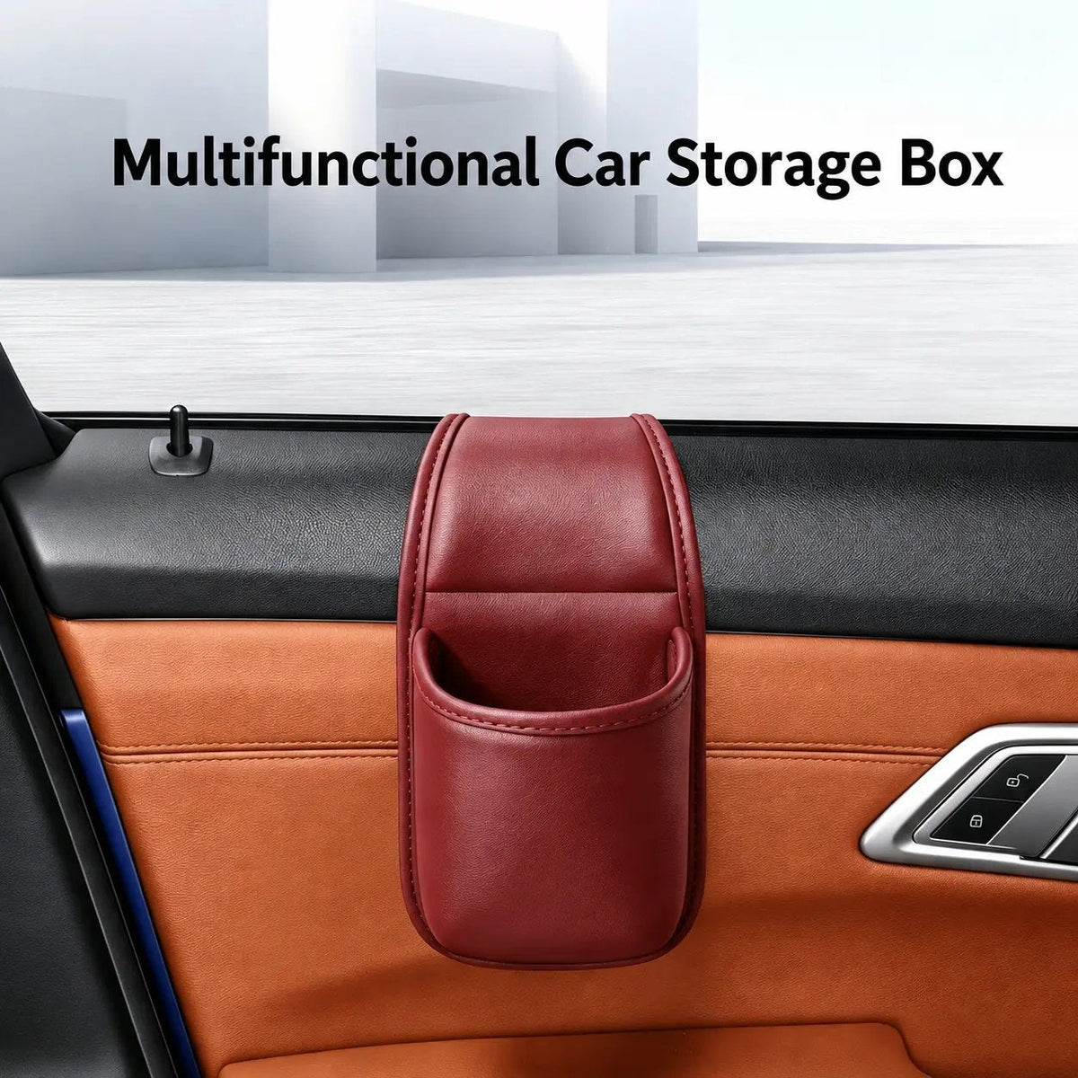 🚗 Double-Tier Leather Car Door Caddy – Slim Storage for Phone, Keys & Daily Gear