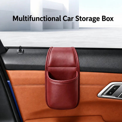 🚗 Double-Tier Leather Car Door Caddy – Slim Storage for Phone, Keys & Daily Gear