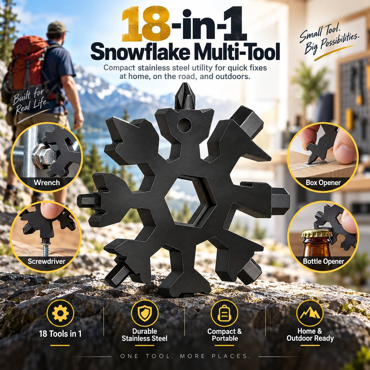 ❄️ Pocket Snowflake Multi-Tool | 18 Functions in Your Hand