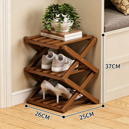 🌿 3-Tier Folding Bamboo Shoe Organizer in Natural Wood | Ready to Use, No Assembly Needed