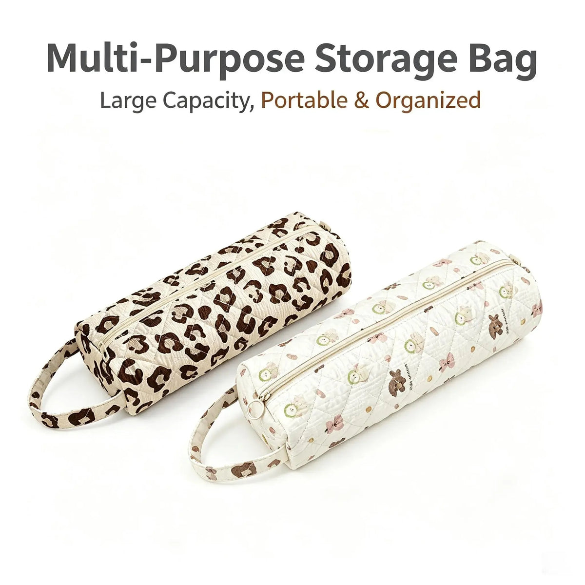 Quilted Travel Makeup Pouch 🎒 – Zippered Organizer with Carry Handle