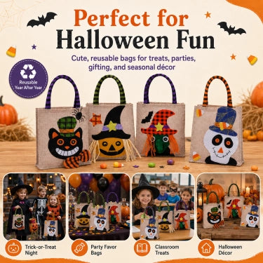 Whimsical Halloween Trick-or-Treat Bags, Set of 4