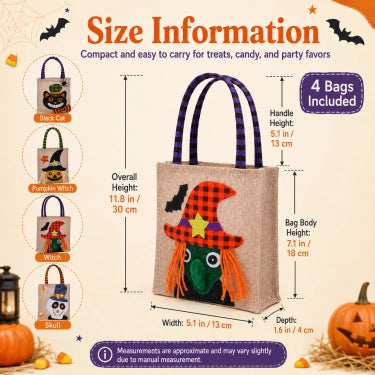 Whimsical Halloween Trick-or-Treat Bags, Set of 4
