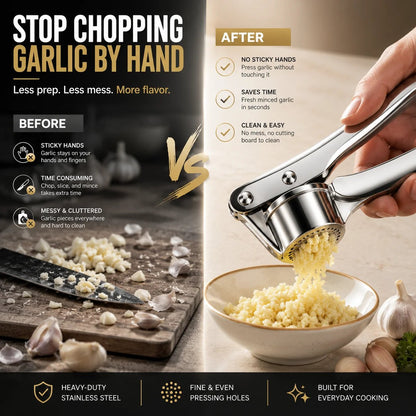 🧄 Pro Stainless Steel Garlic Crusher – Effortlessly Mince Fresh Garlic in Seconds