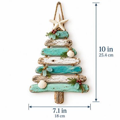 🌊🎄 Coastal Christmas Driftwood Tree – Lighted Beach House Wall Decor
