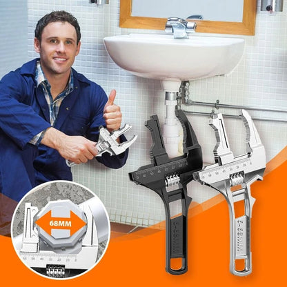 Reversible Plumbing Wrench 🔧 – Wide 6–68mm Jaw for Tight Sink Spaces
