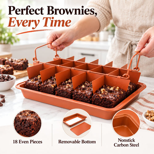 18-Cavity Brownie Pan 🍫 – Nonstick Steel with Removable Dividers