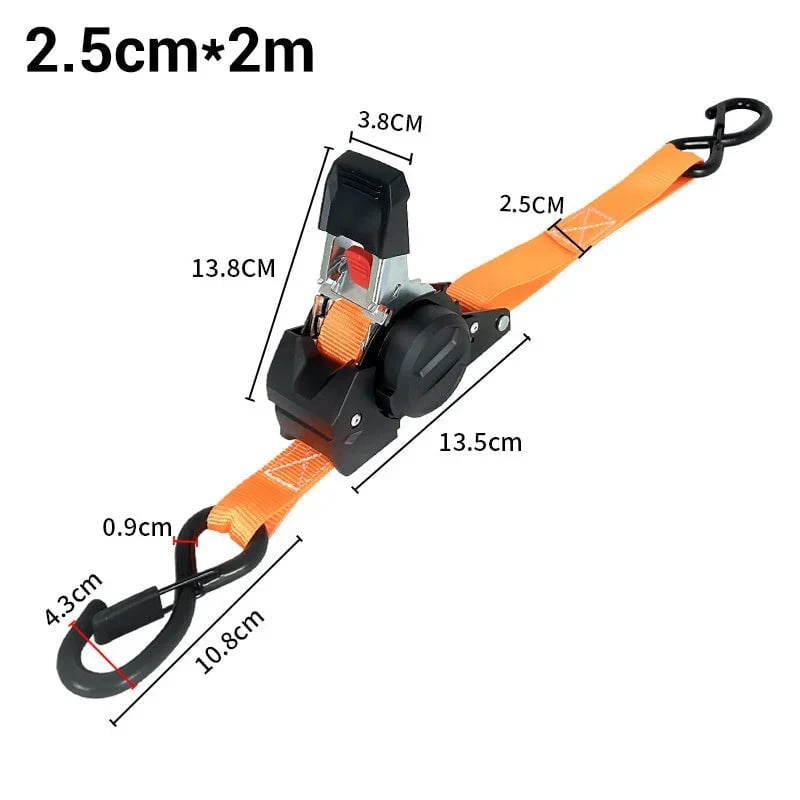 🚙 Retractable Cargo Tie-Down Straps – 2.5cm × 3m Orange