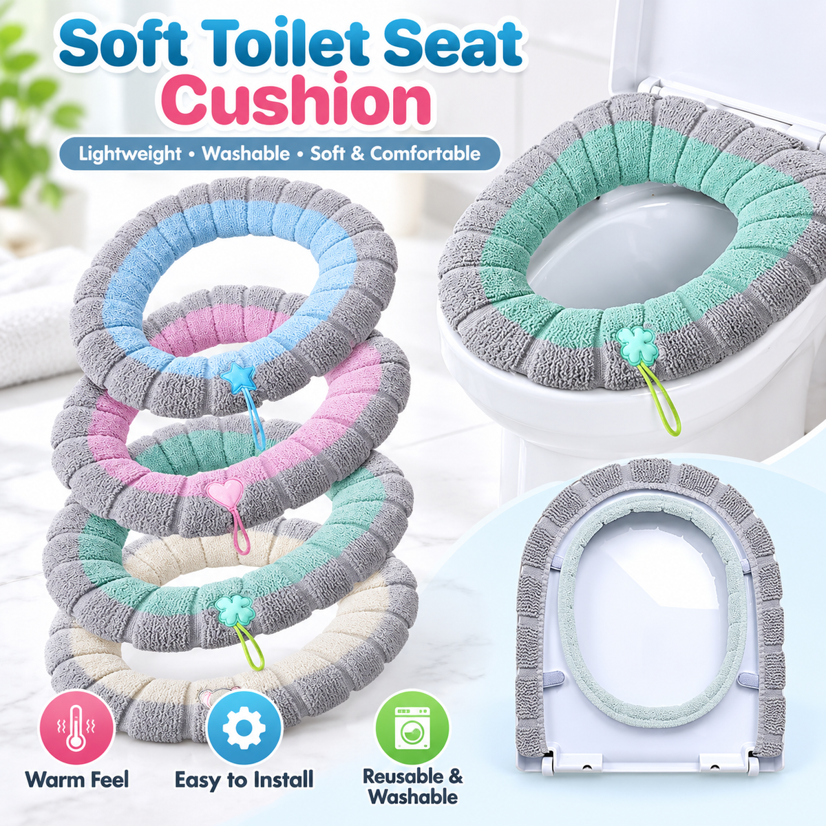 🚽 Cloud-Soft Padded Toilet Seat Cover | Lightweight, Washable & Reusable Comfort Cushion