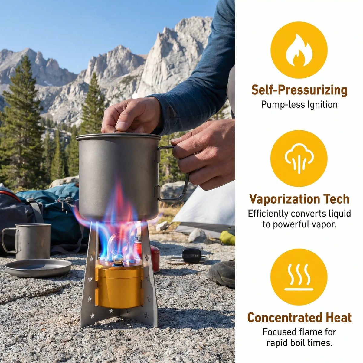 💯⚡Hot Sales 49% OFF🔥Self-Pressurized Alcohol Stove – Lightweight Aluminum & Copper Burner for Hiking, Camping & Survival, High-Efficiency Cooking with Windproof Stand, Compact & Portable