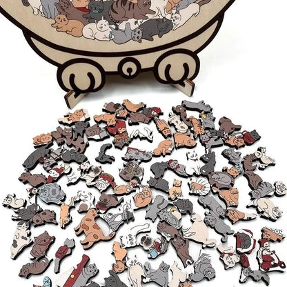 🎁135-Piece Morandi-Colored Cat Shaped Wooden Jigsaw Puzzle